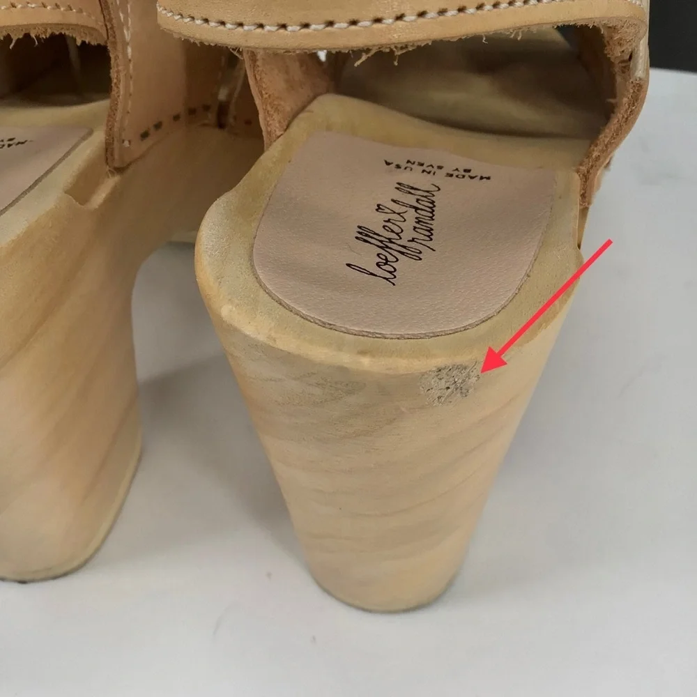 Loeffler Randall Beige Leather Open Toe Block Heel Clog Sandals Size 39 US 8.5